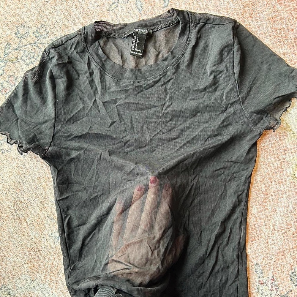 Forever 21 Black Sheer Short-Sleeve T-Shirt